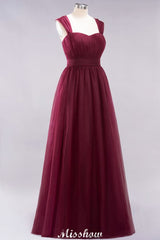 MISSHOW offers Elegant aline Sleeveless Tulle Evening Maxi Gown Burgundy Straps Bridesmaid Dress at a good price from Tulle to A-line Floor-length them. Lightweight yet affordable home,beach,swimming useBridesmaid Dresses.