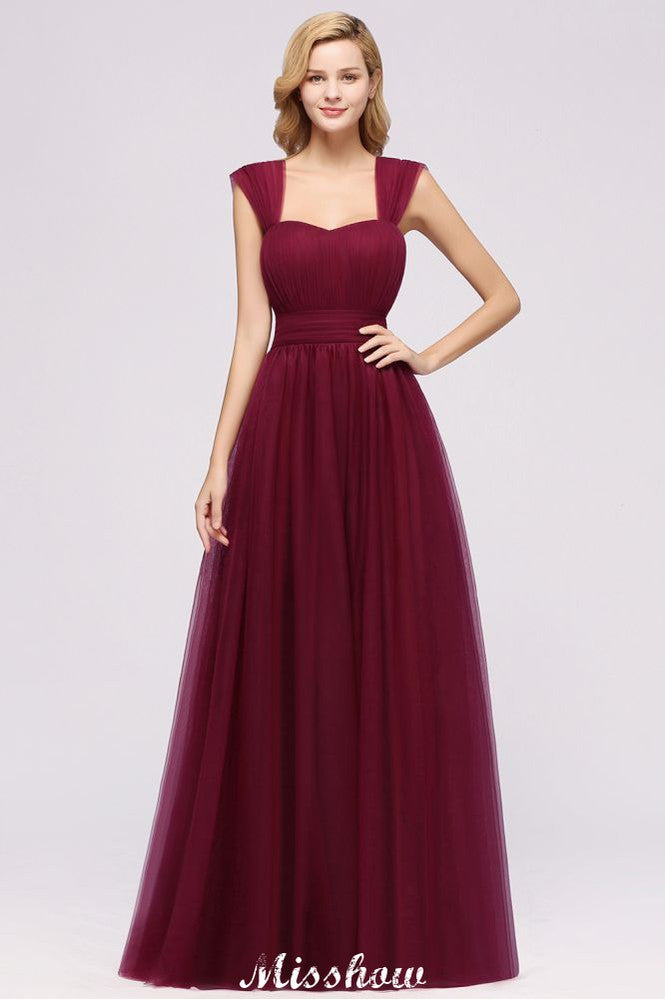 MISSHOW offers Elegant aline Sleeveless Tulle Evening Maxi Gown Burgundy Straps Bridesmaid Dress at a good price from Tulle to A-line Floor-length them. Lightweight yet affordable home,beach,swimming useBridesmaid Dresses.