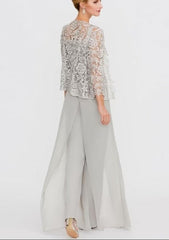 Elegant beautiful 3/4 length sleeves two pieces chiffon mother dress-misshow.com