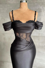 Elegant Black Off-the-shoulder Mermaid Prom Dress With Lace-misshow.com