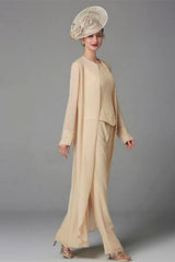 Elegant Champagne Mother Of The Bride Dresses Chiffon Bridesmaid Jumpsuit-misshow.com