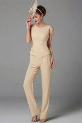 Elegant Champagne Mother Of The Bride Dresses Chiffon Bridesmaid Jumpsuit-misshow.com