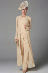 Elegant Champagne Mother Of The Bride Dresses Chiffon Bridesmaid Jumpsuit-misshow.com