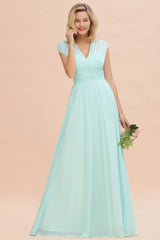 MISSHOW offers Elegant Chiffon V-Neck Sleeveless Floor-Length A-line Bridesmaid Dress with Ruffles at a good price from Misshow