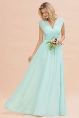 MISSHOW offers Elegant Chiffon V-Neck Sleeveless Floor-Length A-line Bridesmaid Dress with Ruffles at a good price from Misshow