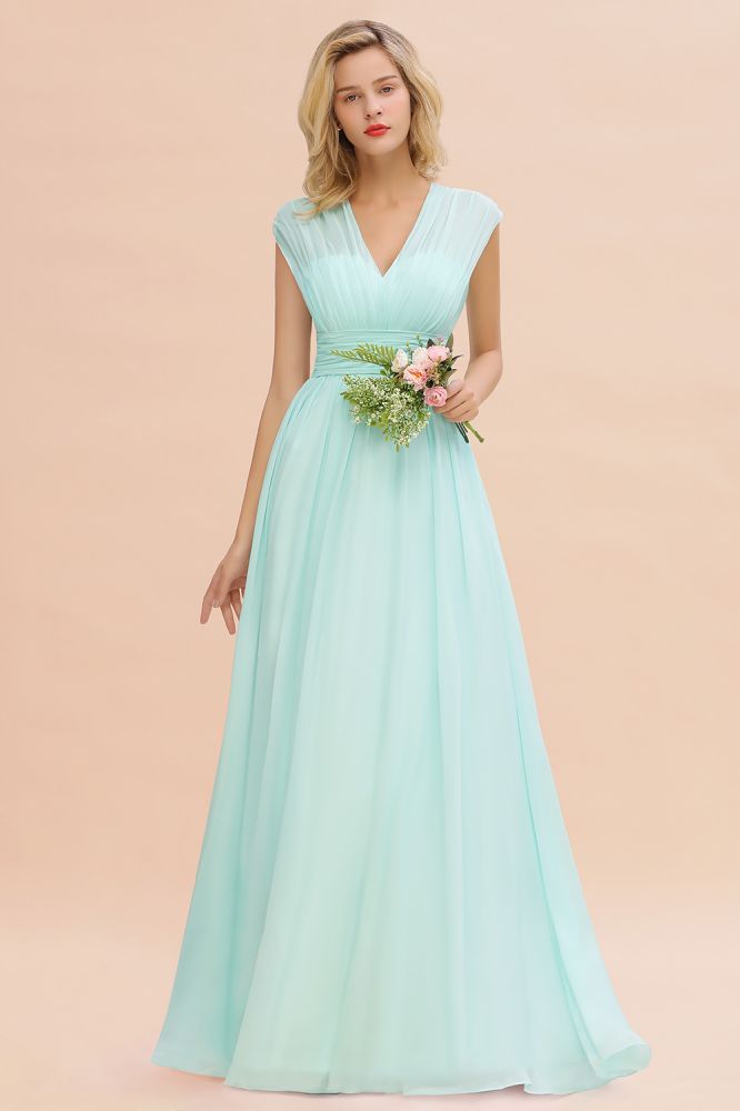 MISSHOW offers Elegant Chiffon V-Neck Sleeveless Floor-Length A-line Bridesmaid Dress with Ruffles at a good price from Misshow