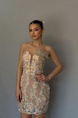 Elegant Column Lace Sleeveless Short Homecoming Dress With Appliques