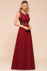 Looking for Prom Dresses in 100D Chiffon, A-line style, and Gorgeous Lace,Beading,Rhinestone work  MISSHOW has all covered on this elegant Elegant Crew Neck aline Beading Evening Dress Sleeveless Lace Floor Length Party Dress.