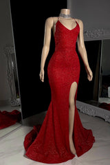 Elegant Criss-cross Straps Mermaid Split Front Prom Dresses-misshow.com