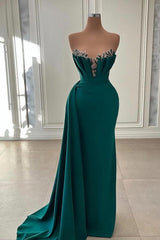 Elegant Dark Green Strapless Mermaid Long Prom Dress Evening Gowns-misshow.com