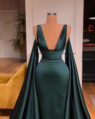 Elegant Dark Green V-neck Sexy Sleeveless A-line Prom Dress-misshow.com