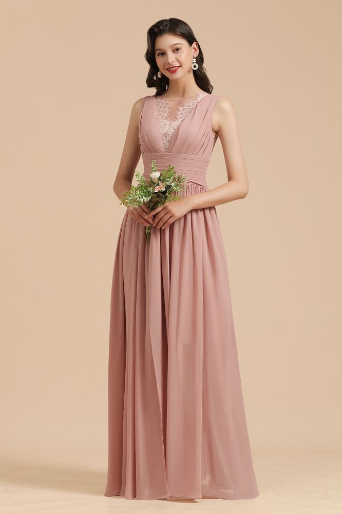 MISSHOW offers Elegant Dusty Pink Sleeveless Floral Lace Bridesmaid Dress Side Split Party Dress at a good price from Misshow