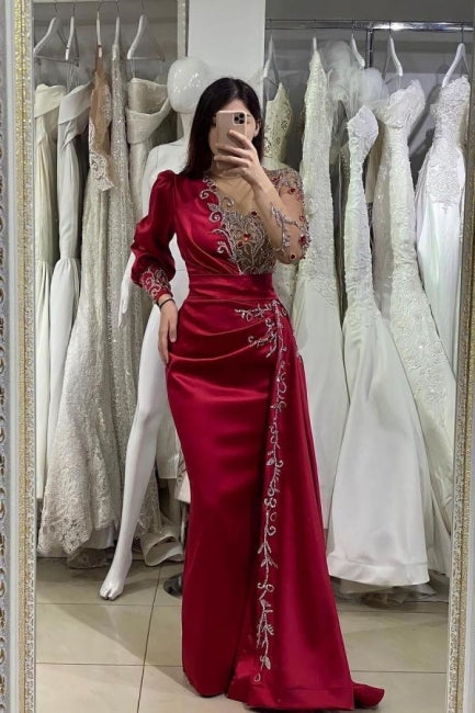 Elegant Evening Dresses Long Wine Red | Prom dresses with sleeves-misshow.com