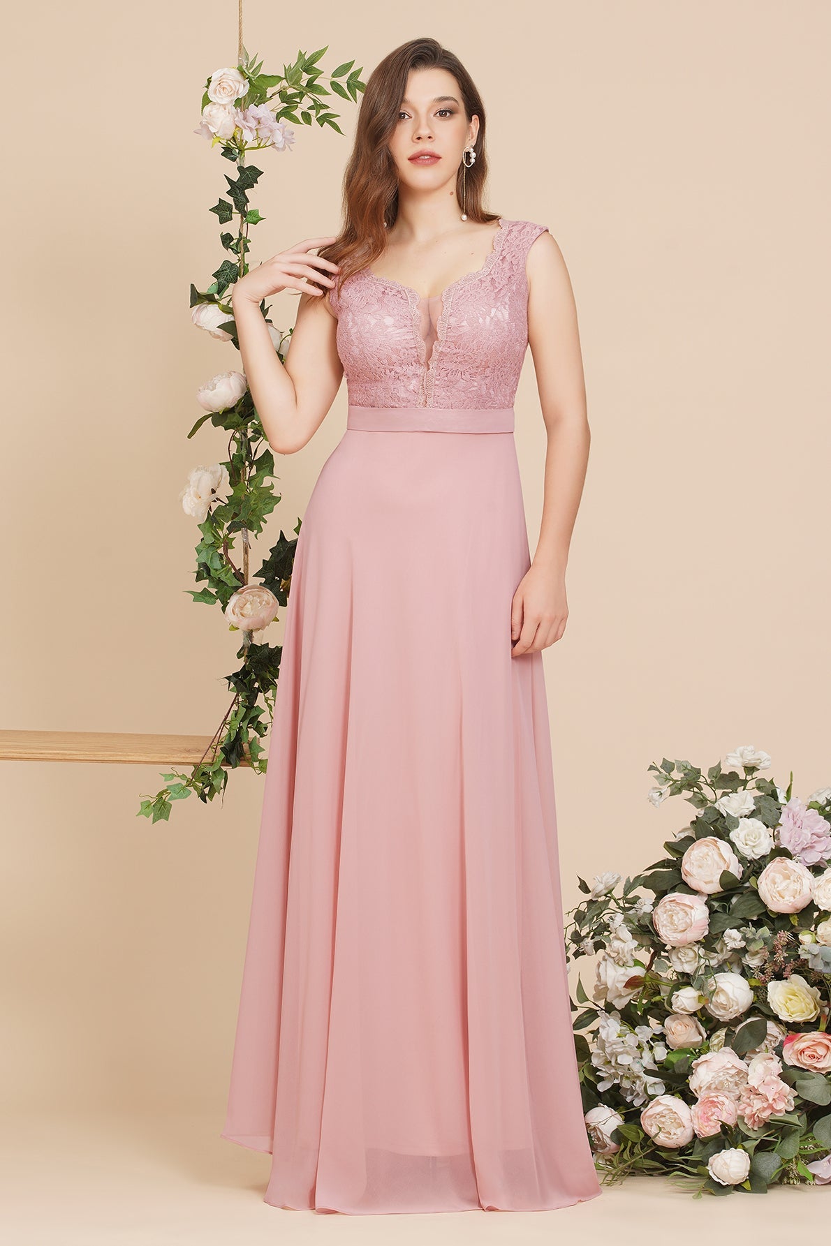 Elegant Floor-length Lace A-line Burgundy Prom Dress-misshow.com