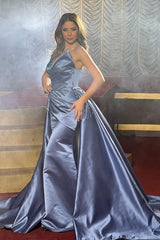 Elegant Floor Length Sleeveless A Line Satin Prom Dress with Beads-misshow.com