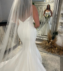 Elegant Floor Length Sleeveless Mermaid Satin Wedding Dress with Ruffles-misshow.com