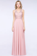 MISSHOW offers Elegant Floral Appliques aline Bridesmaid Dress Dusty Pink Chiffon FloorLength Formal Dress at a good price from Misshow