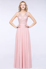 MISSHOW offers Elegant Floral Appliques aline Bridesmaid Dress Dusty Pink Chiffon FloorLength Formal Dress at a good price from Misshow