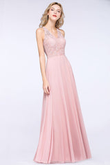 MISSHOW offers Elegant Floral Appliques aline Bridesmaid Dress Dusty Pink Chiffon FloorLength Formal Dress at a good price from Misshow