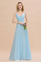 Elegant Front Split Bridesmaid Dress Garden Spaghetti Straps V-neck Floor Length Dress-misshow.com