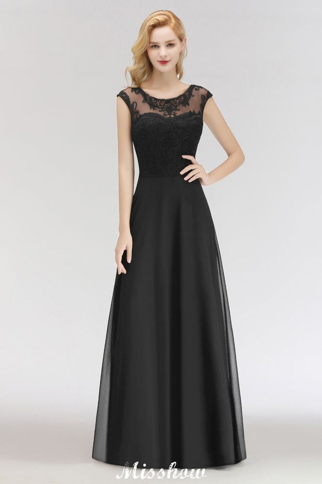 Looking for Bridesmaid Dresses in 100D Chiffon,Lace, A-line style, and Gorgeous Lace work  MISSHOW has all covered on this elegant Elegant Jewel Sleeveless floor-Length A-line Lace Black Bridesmaid Dress.