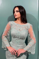 Elegant Lace Mermaid Evening Dresses With Long Sleeves-misshow.com