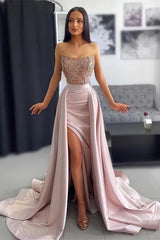 Elegant Long A-line Lace Sequined Sleeveless Prom Dress With Slit-misshow.com