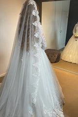 Elegant Long A-line Lace Wedding Dresses With Long Sleeves-misshow.com