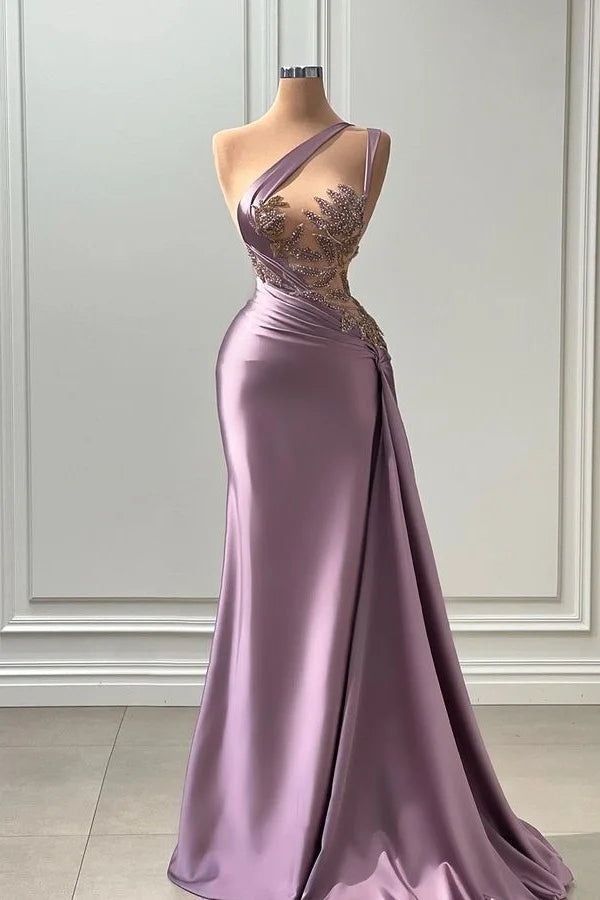 Elegant Long A-line One Shoulder Sleeveless Prom Dress With Appliques-misshow.com