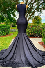 Elegant Long Black Jewel Mermaid Lace Prom Dress with Appliques-misshow.com