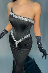 Elegant Long Black Sleeveless Mermaid Sequined Evening Dresses-misshow.com