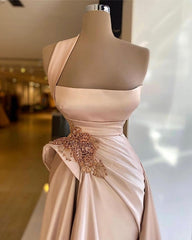 Elegant Long Champagne High Split Prom Dresses-misshow.com