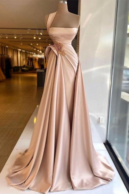 Elegant Long Champagne High Split Prom Dresses-misshow.com