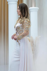 Elegant Long Glitter Beading Mermaid Prom Dresses With Long Sleeves-misshow.com