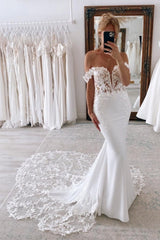 Elegant Long Mermaid Off-the-shoulder Wedding Dresses With Lace-misshow.com