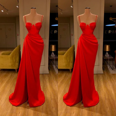 Elegant Long Mermaid Spaghetti Straps Satin Sleeveless Prom Dress-misshow.com