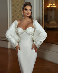 Elegant Long Mermaid Sweetheart Long Sleeves Beading Wedding Dress With Train-misshow.com