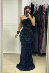 Elegant Long One Shoulder Mermaid Prom Dress With Beading-misshow.com