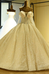 Elegant Long Sleeve Sweetheart Lace-up Ivory Tulle Ball Gown Wedding Dress-misshow.com