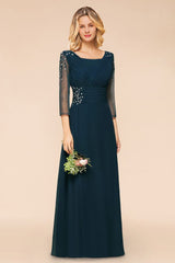 Elegant Long Sleeves Crystal A-line Bridesmaid Dress Maxi Formal Dress-misshow.com