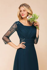 Elegant Long Sleeves Crystal A-line Bridesmaid Dress Maxi Formal Dress-misshow.com