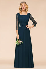 Elegant Long Sleeves Crystal A-line Bridesmaid Dress Maxi Formal Dress-misshow.com