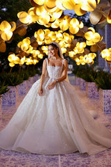 Elegant Long White A-line Appliques Lace Straps Weeding Dress-misshow.com