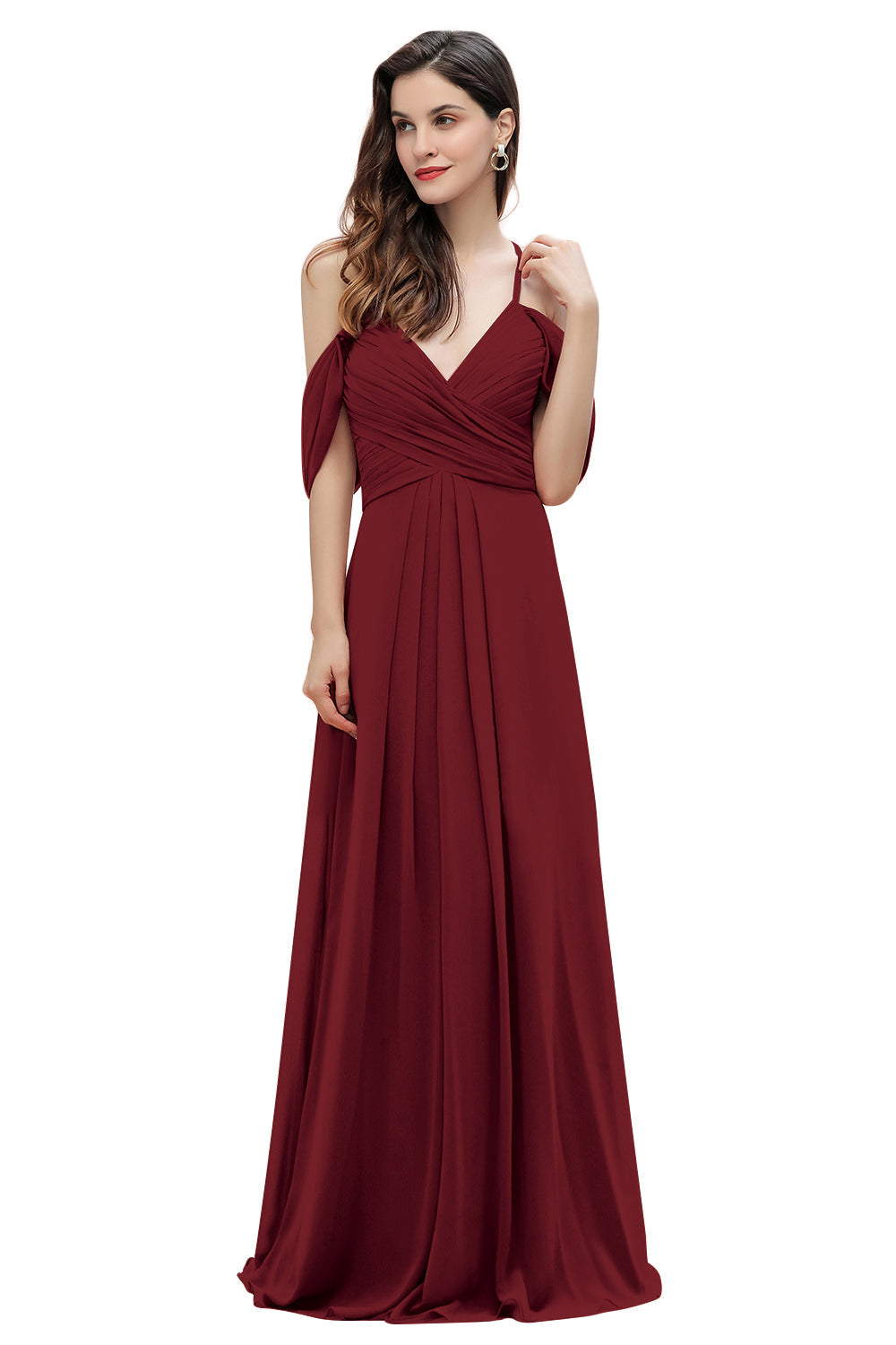 Elegant Off Shoulder Spaghetti Straps Aline Chiffon Bridesmaid Dress Floor Length Wedding Party Dress-misshow.com