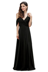 Elegant Off Shoulder Spaghetti Straps Aline Chiffon Bridesmaid Dress Floor Length Wedding Party Dress-misshow.com