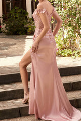 Elegant Off-the-Shoulder Appliques Prom Dress With Slit-misshow.com