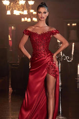 Elegant Off-the-Shoulder Appliques Prom Dress With Slit-misshow.com