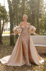 Elegant Off-the-shoulder Long Sleeve Prom Dress Mermaid Evening Gowns-misshow.com