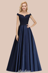 Elegant Off-the-Shoulder Ruffles Beads Prom Dresses | A-Line Sleeveless Evening Dresses-misshow.com