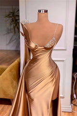 Elegant One Shoulder Sequined Long Sleeve Prom Dress With Slit-misshow.com